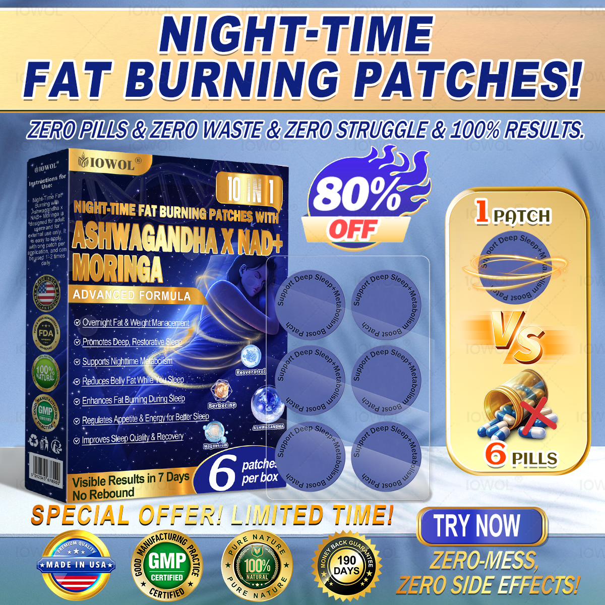 ⚡ Accelerate your fat burn tonight! Grab IOWOL® Patches at 80% OFF. 💤 No pills, no waste, just results.