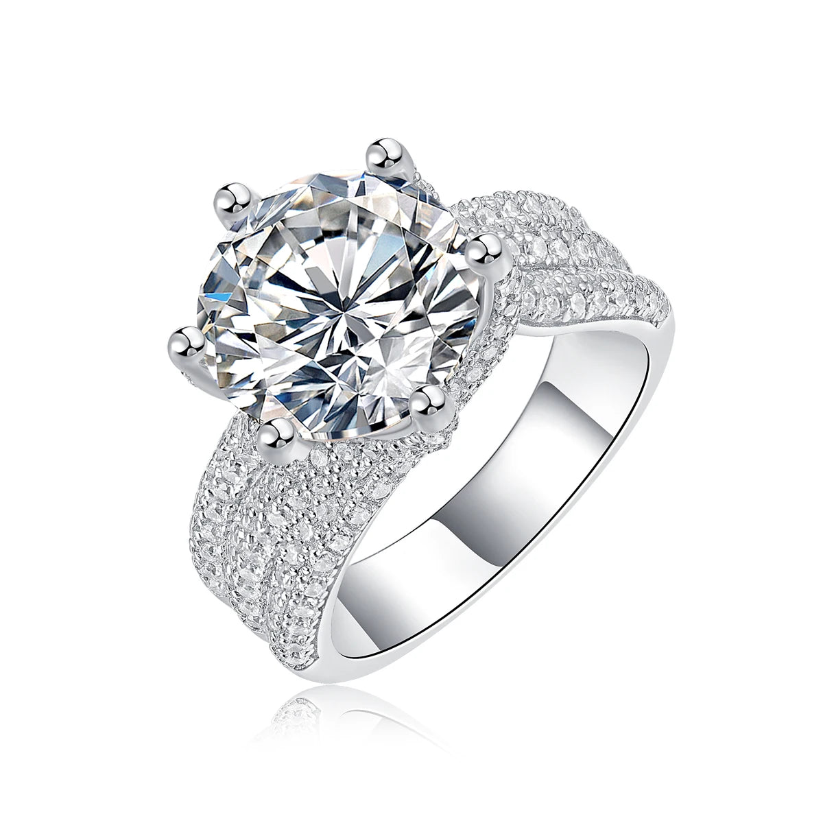5CT Moissanite Engagement Ring S925 Silver with Round Brilliant Cut Stones and Claw Setting - Luxury Wedding or Proposal Jewelry