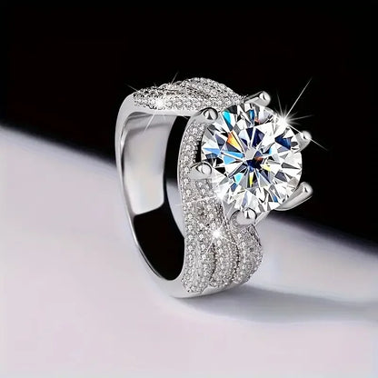 5CT Moissanite Engagement Ring S925 Silver with Round Brilliant Cut Stones and Claw Setting - Luxury Wedding or Proposal Jewelry