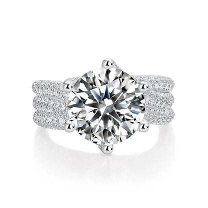 5CT Moissanite Engagement Ring S925 Silver with Round Brilliant Cut Stones and Claw Setting - Luxury Wedding or Proposal Jewelry